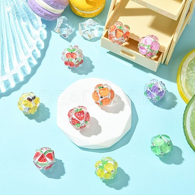 10Pcs 10 Colors Fruit Round Resin Beads RESI-CJ0004-94-1
