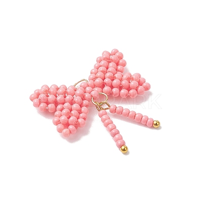 Glass Seed Beaded Bowknot Pendants PALLOY-MZ01055-02-1