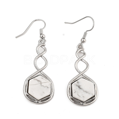 Hexagon Natural Howlite Dangle Earrings EJEW-K298-01P-05-1