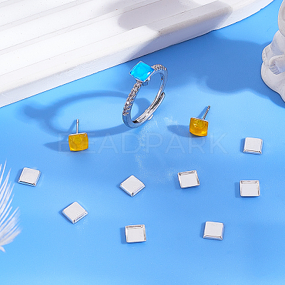 15Pcs 925 Sterling Silver Square Cabochon Settings STER-PH0003-99-1