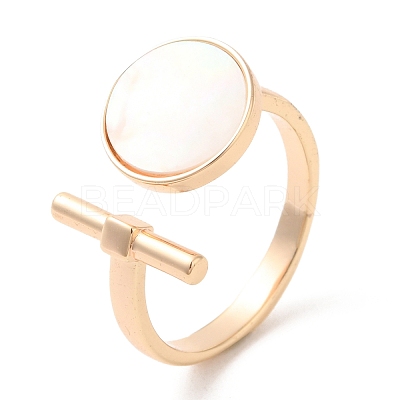 Natural Shell Flat Round & Column Open Cuff Ring RJEW-G288-08G-1