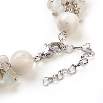 Natural White Moonstone Dangle Earrings and Bracelets Sets SJEW-JS00972-1