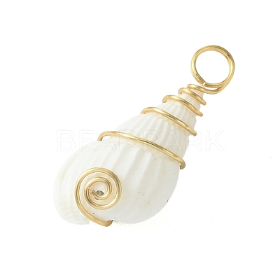Natural Trumpet Shell Pendants PALLOY-JF02794-01-1