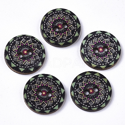 2-Hole Printed Wooden Buttons BUTT-ZX004-01A-04-1
