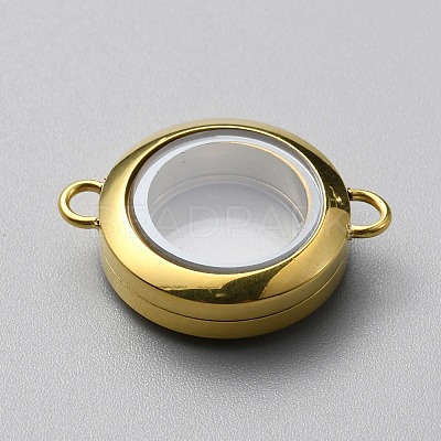 Flat Round 304 Stainless Steel Floating Lockets Connector Charms FIND-WH0032-57G-01-1