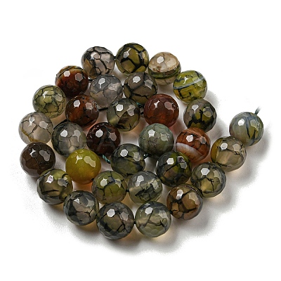 Faceted Natural Dragon Veins Agate Beads Strands G-F447-12mm-L07-1