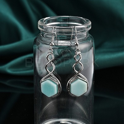 Hexagon Natural Flower Amazonite Dangle Earrings EJEW-K298-01P-13-1