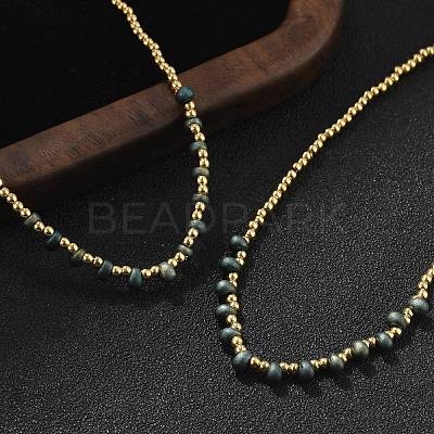 Brass Miyuki Seed Beaded Necklaces for Women NJEW-B126-01G-1