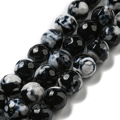 Dyed Natural Fire Crackle Agate Faceted Round Beads Strands G-E320C-8mm-08-1