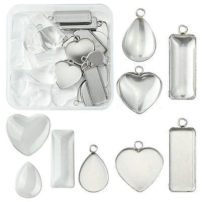 15Pcs 3 Styles 304 Stainless Steel Pendant Cabochon Settings STAS-FS0001-41-1