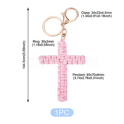 Cotton Cord Cross Keychains AJEW-TAC0031-03A-1