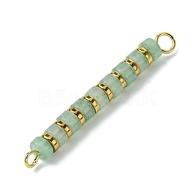 Natural Green Aventurine & Electroplated Synthetic Non-magnetic Hematite Heishi Connector Charms PALLOY-JF03291-02-1
