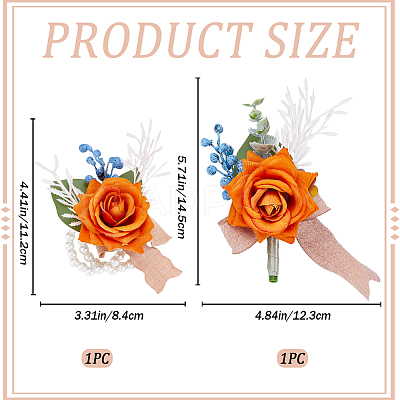 2Pcs 2 Style Silk Cloth & Plastic Imitation Flower Corsage Boutonniere & Wrist Corsage JEWB-CP0001-27B-1