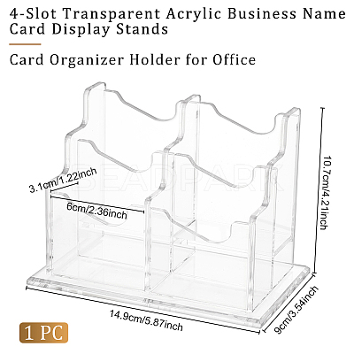 4-Slot Transparent Acrylic Business Name Card Display Stands ODIS-WH0030-64A-1