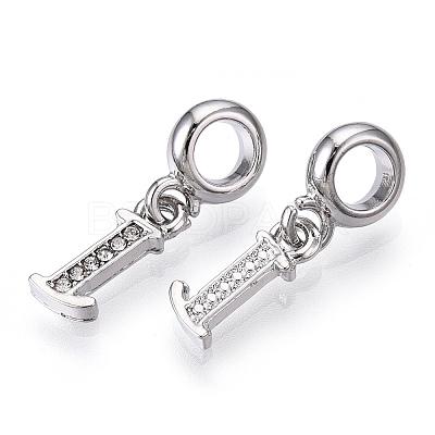 Platinum Rack Plating Alloy Rhinestone European Dangle Charms PALLOY-T048-36P-I-1