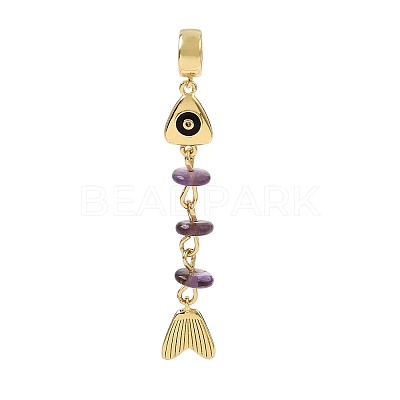 Brass Pave Cubic Zirconia Clear Cubic Zirconia & Natural Amethyst & Enamel European Dangle Charms GG-CBA3401-01G-A04-1