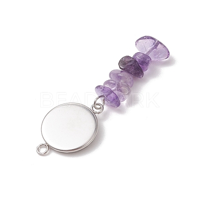 304 Stainless Steel & Natural Mixed Gemstone Pendant Cabochon Settings AJEW-JB01572-1