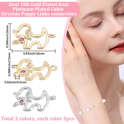 10Pcs 2 Colors Brass Micro Pave Cubic Zirconia Puppy Links/Connectors ZIRC-BBC0003-37-1