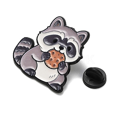 Cute Raccoon Eating Cookie Enamel Pins JEWB-K040-05EB-1