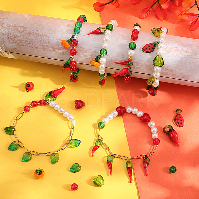 Brass Lampwork with Glass Chili Bracelet Kit DIY-SC0026-91-1