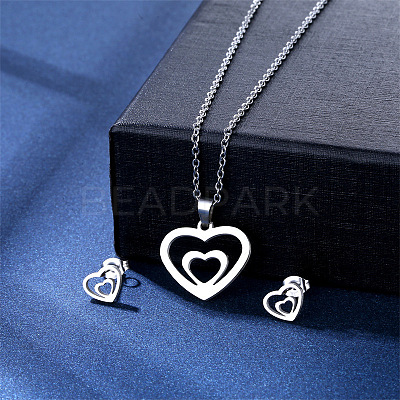 304 Stainless Steel Pendant Necklace & Stud Earring FS-WGC30A7-15-1