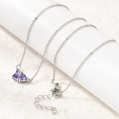 Brass Pave Cubic Zirconia Rectangle and Heart Pendant Cable Chain Necklaces KK-CBAB173-04P-07-1