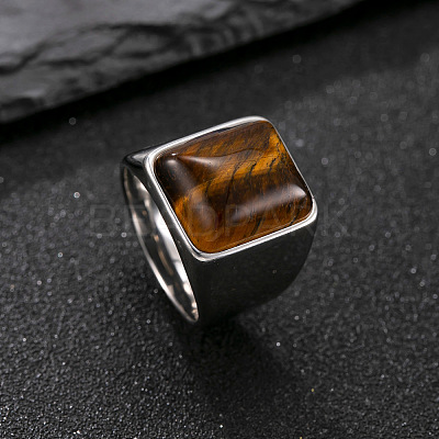 304 Stainless Steel with Natural Tiger Eye Finger Rings for Men FS-WG9BB25-12-1