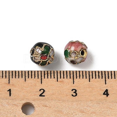Vintage Handmade Round with Flower Pattern Cloisonne Beads CLB-XCP0001-01-1
