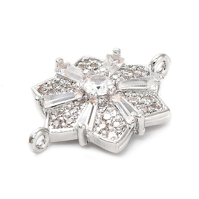Brass Clear Cubic Zirconia Connector Snowflake Connector Charms KK-L229-079P-02-1
