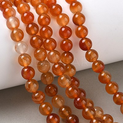 Round Natural Red Agate Bead Strands G-M257-8mm-26-1