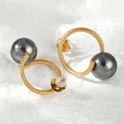 304 Stainless Steel Natural Shell Pearl Stud Earrings EJEW-G423-21G-1