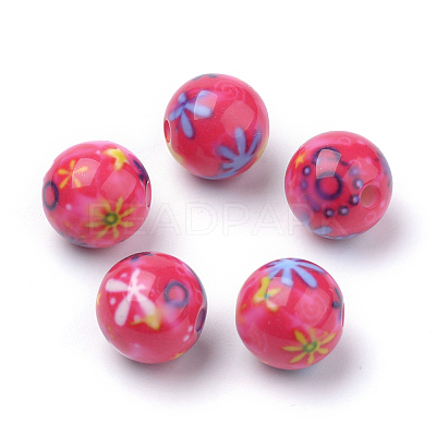 Opaque Flower Printed Acrylic Beads MACR-S271-10mm-05-1