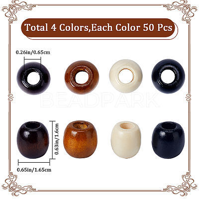 200Pcs 4 Colors Natural Wood Beads WOOD-GF0002-03-1