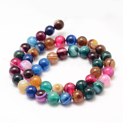 Natural Striped Agate/Banded Agate Bead Strands X-G-K155-A-8mm-12-1