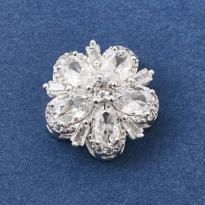 Flower Brass Micro Pave Clear Cubic Zirconia Beads KK-Z156-14S-03-1