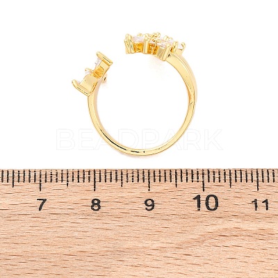Brass Micro Pave Clear Cubic Zirconia Cuff Rings for Women RJEW-U047-25G-1