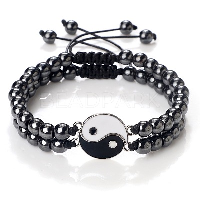 Adjustable Round Synthetic Non-magnetic Hematite Beaded Stretch Bracelet Sets GW3439-8-1