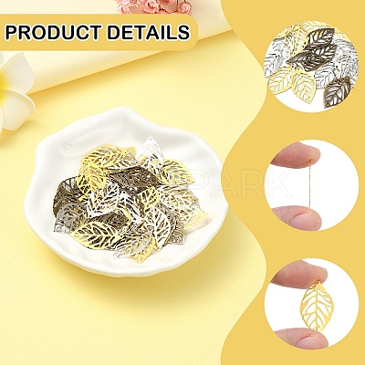 75Pcs 3 Colors Leaf Iron Pendants IFIN-YW0003-67-1