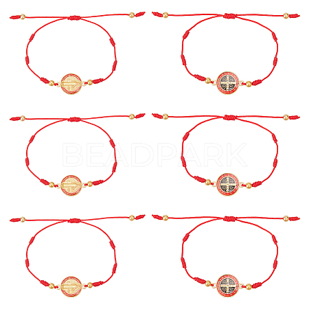 6Pcs Saint Benedict Medal Alloy Link Bracelets Set BJEW-AN0001-68-1