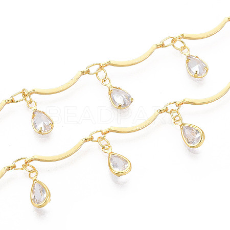 Brass Glass Scalloped Bar Chains CHC-T018-07G-1