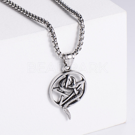 Vintage 304 Stainless Steel Snake Wrapped Pentagram Pendant Punk Necklaces ZI6457-1-1