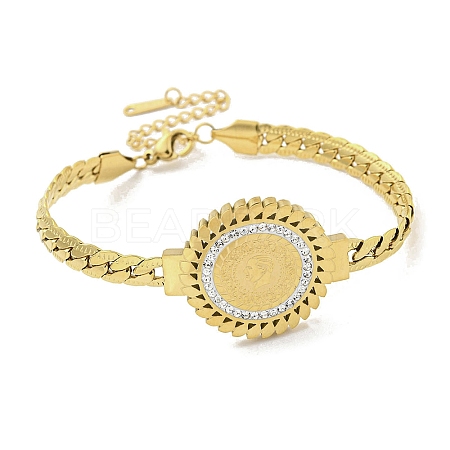 304 Stainless Steel Micro Pave Clear Cubic Zirconia Flat Round Link Bracelets for Women BJEW-Q339-01B-1