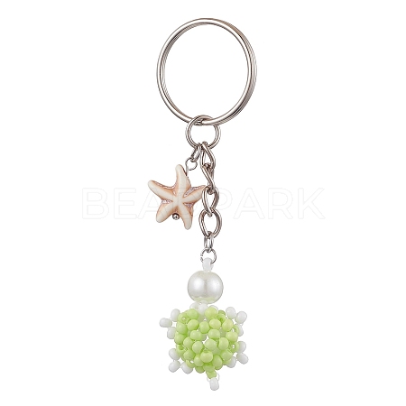 Tortoise Glass Seed Beads Pendant Keychain HJEW-MZ00105-03-1