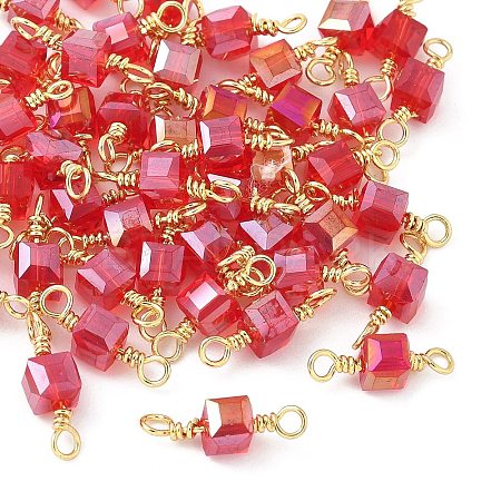 Glass Faceted Cube Connector Charms KK-C097-10G-03-1