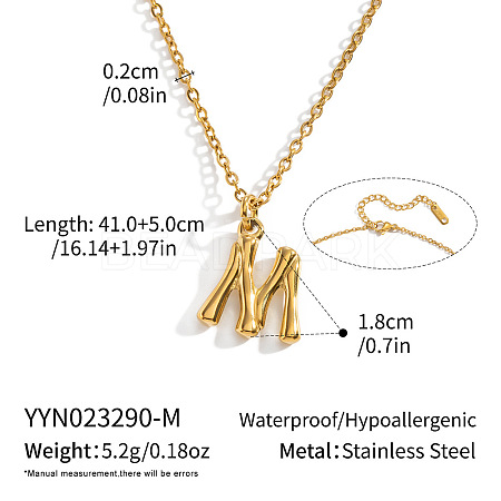 304 Stainless Steel Bamboo Initial Pendant Necklaces for Men Women WM4386-10-1