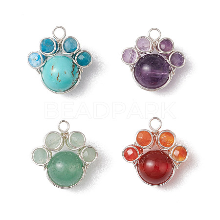 4Pcs 4 Styles Copper Wire Wrapped Natural & Synthetic Mixed Gemstone Faceted Beaded Pendants PALLOY-TA00168-02-1