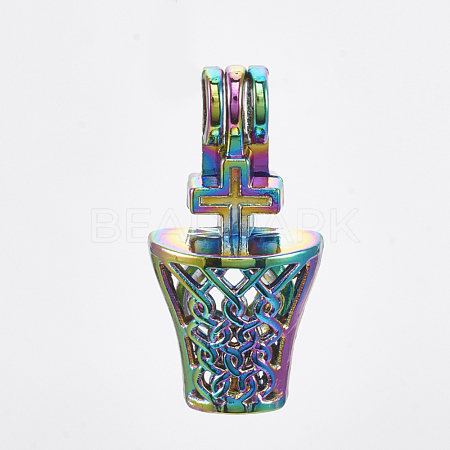 Plated Alloy Bead Cage Pendants PALLOY-S119-049-1