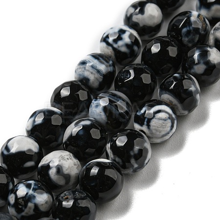 Dyed Natural Fire Crackle Agate Faceted Round Beads Strands G-E320C-8mm-08-1
