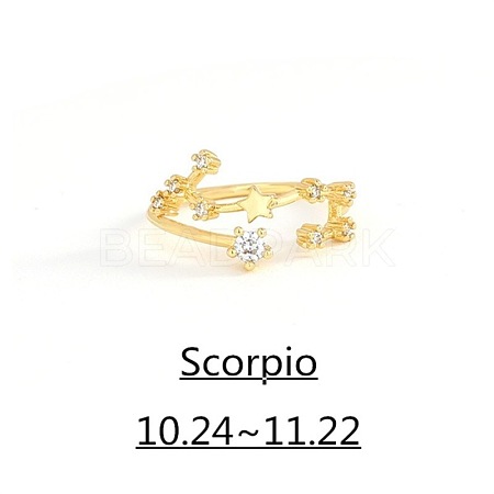 Twelve Constellation Brass Micro Pave Clear Cubic Zirconia Cuff Rings FS-WG8E359-02-1