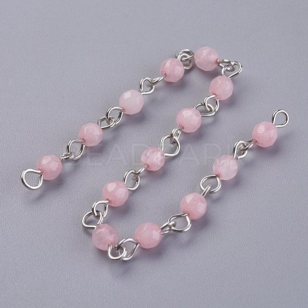 Handmade Natural Rose Quartz Beads Chains AJEW-JB00454-03-1